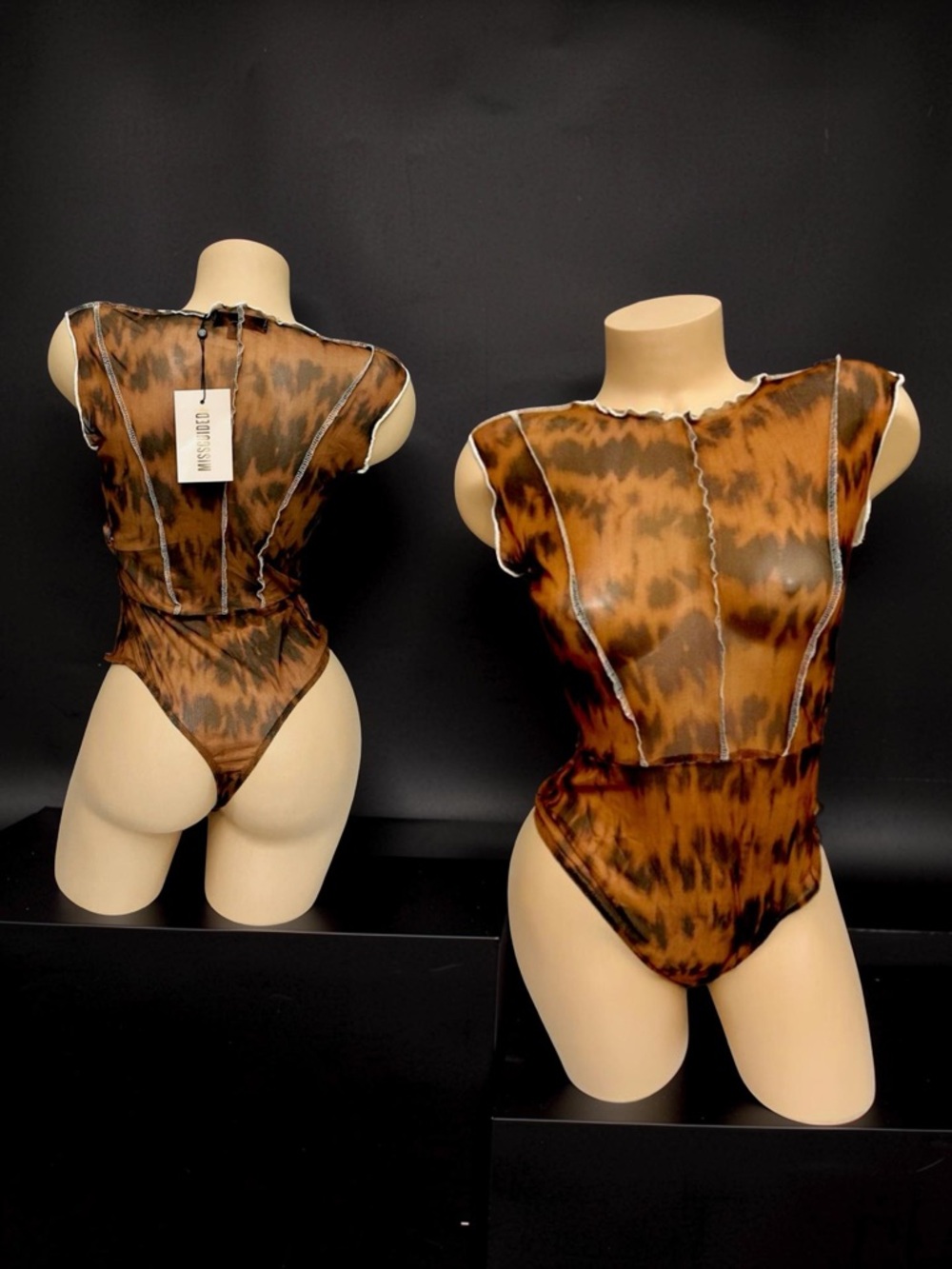 NWT ♥︎ MISSGUIDED Brown Leopard Print Mesh Bodysuit